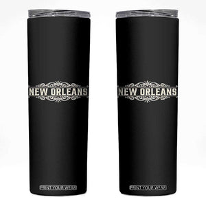 NOLA New Orleans Pride Vintage Scrollwork Skinny Tumbler TS11 Black Print Your Wear