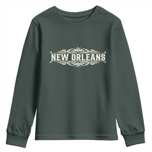 NOLA New Orleans Pride Vintage Scrollwork Youth Sweatshirt TS11 Dark Forest Green Print Your Wear