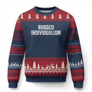 Rugged Individualism Ugly Christmas Sweater Funny Capitalism Saying TS11 Navy Red Print Your Wear