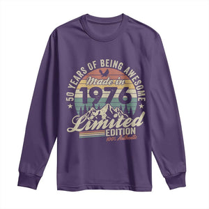 50th Birthday Made In 1976 Long Sleeve Shirt 50 Years Of Being Awesome Vintage Limited Edition TS11 Purple Print Your Wear