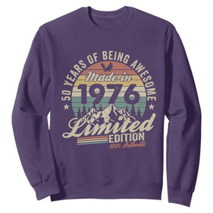50th Birthday Made In 1976 Sweatshirt 50 Years Of Being Awesome Vintage Limited Edition TS11 Purple Print Your Wear