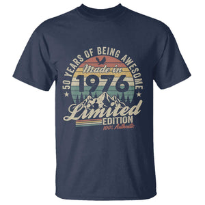 50th Birthday Made In 1976 T Shirt 50 Years Of Being Awesome Vintage Limited Edition TS11 Navy Print Your Wear
