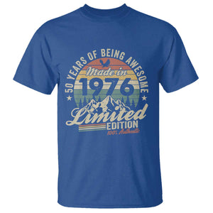 50th Birthday Made In 1976 T Shirt 50 Years Of Being Awesome Vintage Limited Edition TS11 Royal Blue Print Your Wear