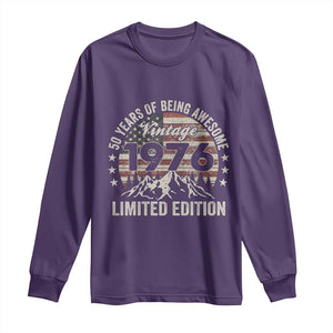 50th Birthday Vintage 1976 Limited Edition Long Sleeve Shirt 50 Years Of Being Awesome American Flag TS11 Purple Print Your Wear