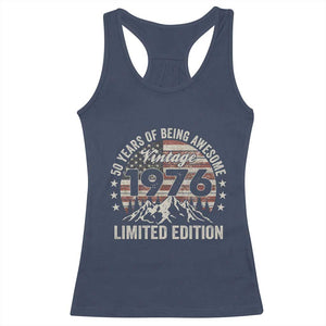 50th Birthday Vintage 1976 Limited Edition Racerback Tank Top 50 Years Of Being Awesome American Flag TS11 Navy Print Your Wear