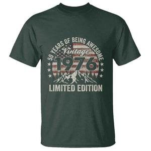 50th Birthday Vintage 1976 Limited Edition T Shirt - 50 Years Of Being Awesome American Flag Tee TS11 Dark Forest Green Print Your Wear