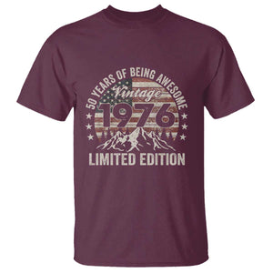 50th Birthday Vintage 1976 Limited Edition T Shirt - 50 Years Of Being Awesome American Flag Tee TS11 Maroon Print Your Wear