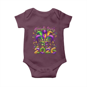 Mardi Gras 2026 Baby Onesie Funny Jester Hat Carnival Fleur De Lis TS11 Maroon Print Your Wear