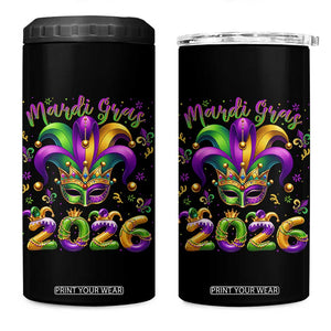 Mardi Gras 2026 4 in 1 Can Cooler Tumbler Funny Jester Hat Carnival Fleur De Lis TS11 One Size: 16 oz Black Print Your Wear