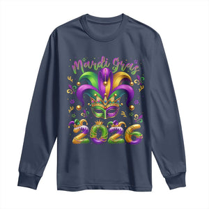 Mardi Gras 2026 Long Sleeve Shirt Funny Jester Hat Carnival Fleur De Lis TS11 Navy Print Your Wear