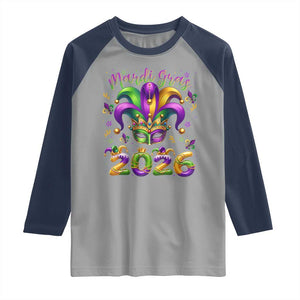 Mardi Gras 2026 Raglan Shirt Funny Jester Hat Carnival Fleur De Lis TS11 Sport Gray Navy Print Your Wear