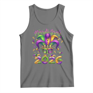 Mardi Gras 2026 Tank Top Funny Jester Hat Carnival Fleur De Lis TS11 Black Heather Print Your Wear