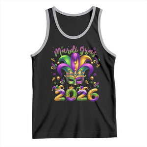 Mardi Gras 2026 Tank Top Funny Jester Hat Carnival Fleur De Lis TS11 Black Athletic Heather Print Your Wear