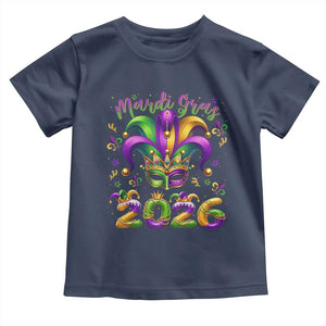 Mardi Gras 2026 Toddler T Shirt Funny Jester Hat Carnival Fleur De Lis TS11 Navy Print Your Wear