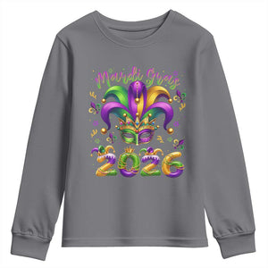 Mardi Gras 2026 Youth Sweatshirt Funny Jester Hat Carnival Fleur De Lis TS11 Charcoal Print Your Wear