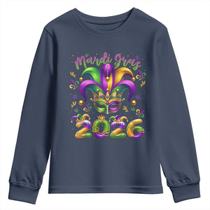 Mardi Gras 2026 Youth Sweatshirt Funny Jester Hat Carnival Fleur De Lis TS11 Navy Print Your Wear