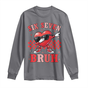 Funny Six Seven Bruh Valentines Day Long Sleeve Shirt Six Seven Dabbing Heart TS11 Charcoal Print Your Wear