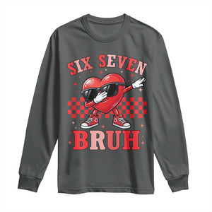 Funny Six Seven Bruh Valentines Day Long Sleeve Shirt Six Seven Dabbing Heart TS11 Dark Heather Print Your Wear