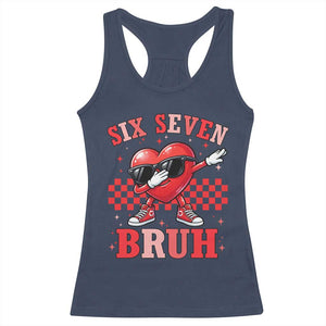 Funny Six Seven Bruh Valentines Day Racerback Tank Top Six Seven Dabbing Heart TS11 Navy Print Your Wear