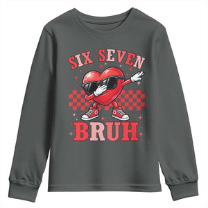 Funny Six Seven Bruh Valentines Day Youth Sweatshirt Six Seven Dabbing Heart TS11 Dark Heather Print Your Wear