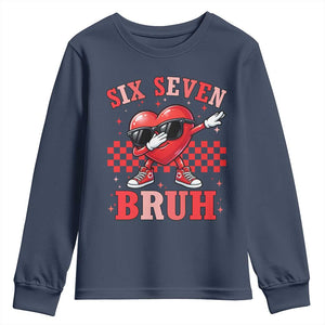 Funny Six Seven Bruh Valentines Day Youth Sweatshirt Six Seven Dabbing Heart TS11 Navy Print Your Wear