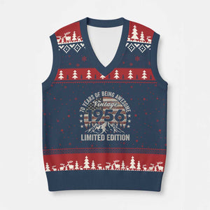 70th Birthday Made In 1956 Limited Edition V-Neck Knit Sweater Vest 70 Years Of Being Awesome American Flag TS11 Navy Red Print Your Wear