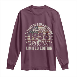 70th Birthday Made In 1956 Limited Edition Long Sleeve Shirt 70 Years Of Being Awesome American Flag TS11 Maroon Print Your Wear