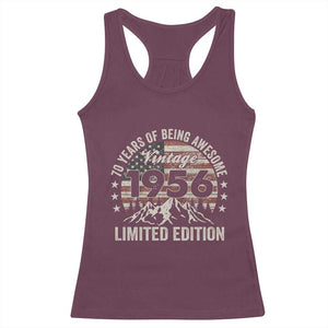 70th Birthday Made In 1956 Limited Edition Racerback Tank Top 70 Years Of Being Awesome American Flag TS11 Maroon Print Your Wear