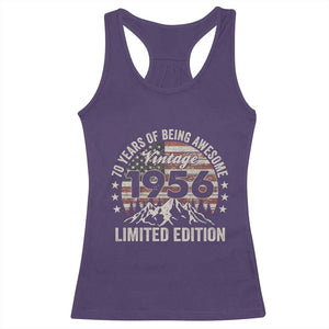 70th Birthday Made In 1956 Limited Edition Racerback Tank Top 70 Years Of Being Awesome American Flag TS11 Purple Print Your Wear