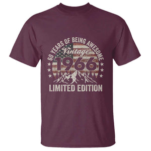 60th Birthday Vintage 1966 Limited Edition T Shirt - 60 Years Of Being Awesome American Flag Tee TS11 Maroon Print Your Wear