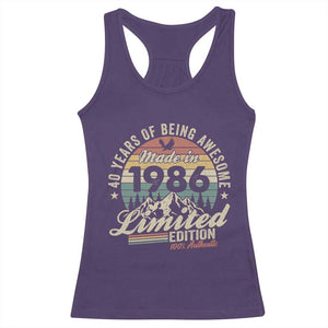 40th Birthday Made In 1986 Racerback Tank Top 40 Years Of Being Awesome Vintage Limited Edition TS11 Purple Print Your Wear