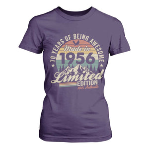 70th Birthday Made In 1956 T Shirt For Women 70 Years Of Being Awesome Vintage Limited Edition TS11 Purple Print Your Wear