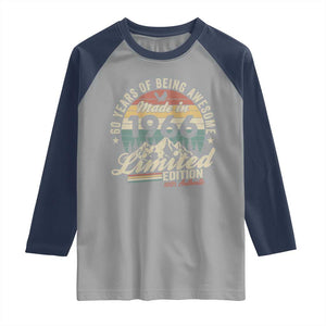 60th Birthday Made In 1966 Raglan Shirt 60 Years Of Being Awesome Vintage Limited Edition TS11 Sport Gray Navy Print Your Wear