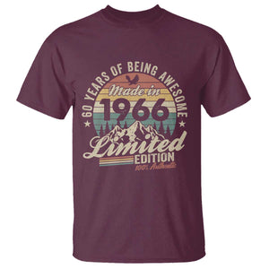 60th Birthday Made In 1966 T Shirt - 60 Years Of Being Awesome Vintage Limited Edition Tee TS11 Maroon Print Your Wear