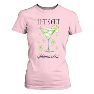 Funny Irish St Patrick's Day Cocktail T Shirt For Women Let's Get Shamrocked Irish Festival TS11 Light Pink Print Your Wear