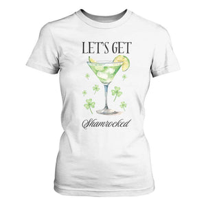 Funny Irish St Patrick's Day Cocktail T Shirt For Women Let's Get Shamrocked Irish Festival TS11 White Print Your Wear