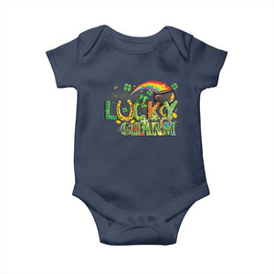 Funny St Patrick's Day Lucky Charm Baby Onesie Rainbow Gold Pot Clover TS11 Navy Print Your Wear