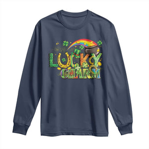 Funny St Patrick's Day Lucky Charm Long Sleeve Shirt Rainbow Gold Pot Clover TS11 Navy Print Your Wear