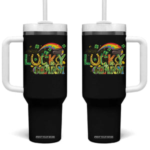 Funny St Patrick's Day Lucky Charm Tumbler With Handle Rainbow Gold Pot Clover TS11 One Size: 40 oz Black Print Your Wear