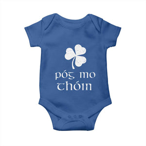 Funny Irish Pog Mo Thoin Baby Onesie St Patrick's Day Gaelic Saying Shamrock TS11 Royal Blue Print Your Wear