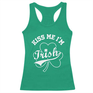 Funny Kiss Me I'm Irish St Patricks Day Racerback Tank Top Vintage Shamrock TS11 Irish Green Print Your Wear