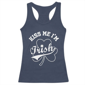 Funny Kiss Me I'm Irish St Patricks Day Racerback Tank Top Vintage Shamrock TS11 Navy Print Your Wear