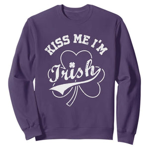 Funny Kiss Me I'm Irish St Patricks Day Sweatshirt Vintage Shamrock TS11 Purple Print Your Wear