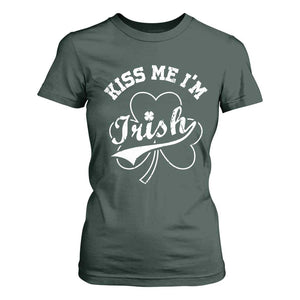 Funny Kiss Me I'm Irish St Patricks Day T Shirt For Women Vintage Shamrock TS11 Dark Forest Green Print Your Wear