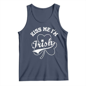 Funny Kiss Me I'm Irish St Patricks Day Tank Top Vintage Shamrock TS11 Navy Print Your Wear