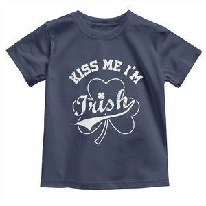 Funny Kiss Me I'm Irish St Patricks Day Toddler T Shirt Vintage Shamrock TS11 Navy Print Your Wear