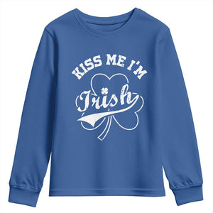 Funny Kiss Me I'm Irish St Patricks Day Youth Sweatshirt Vintage Shamrock TS11 Royal Blue Print Your Wear