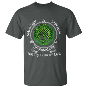 Funny St Patricks Day Irish Pride T Shirt - Malarkey Sarcasm Shenanigans The Trifecta Of Life Tee TS11 Dark Heather Print Your Wear