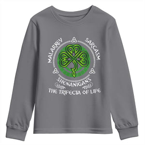 Funny St Patricks Day Irish Pride Youth Sweatshirt Malarkey Sarcasm Shenanigans The Trifecta Of Life TS11 Charcoal Print Your Wear
