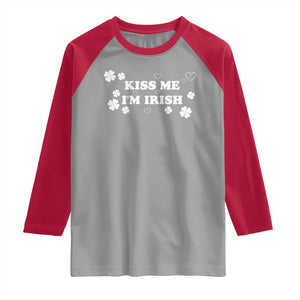 Funny Kiss Me I'm Irish St Patricks Day Raglan Shirt TS11 Sport Gray Red Print Your Wear